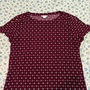 Liz Claiborne Burgundy Geometric Short Sleeve Top 0X